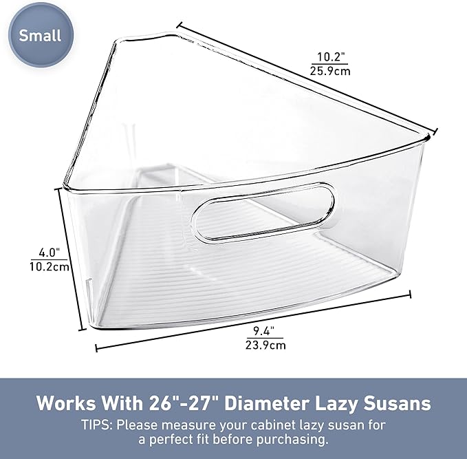 Leeden Lazy Susan Organizer for 26" Diameter Corner Lazy Susan, Plastic Kitchen Cabinet Storage Bins with Handle, 6 Packs, 1/8 Wedge - Food Safe, BPA Free