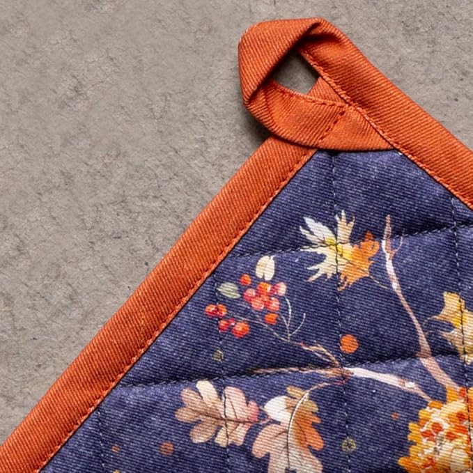 Maison d' Hermine 100% Cotton Oven Mitt & Pot Holder Set (7.5"x13" & 8"x8") Heat Resistant BBQ Cooking Gloves with Loop for Thanksgiving Christmas Decorations Handling Hot Pans (Kelim - Infinity)