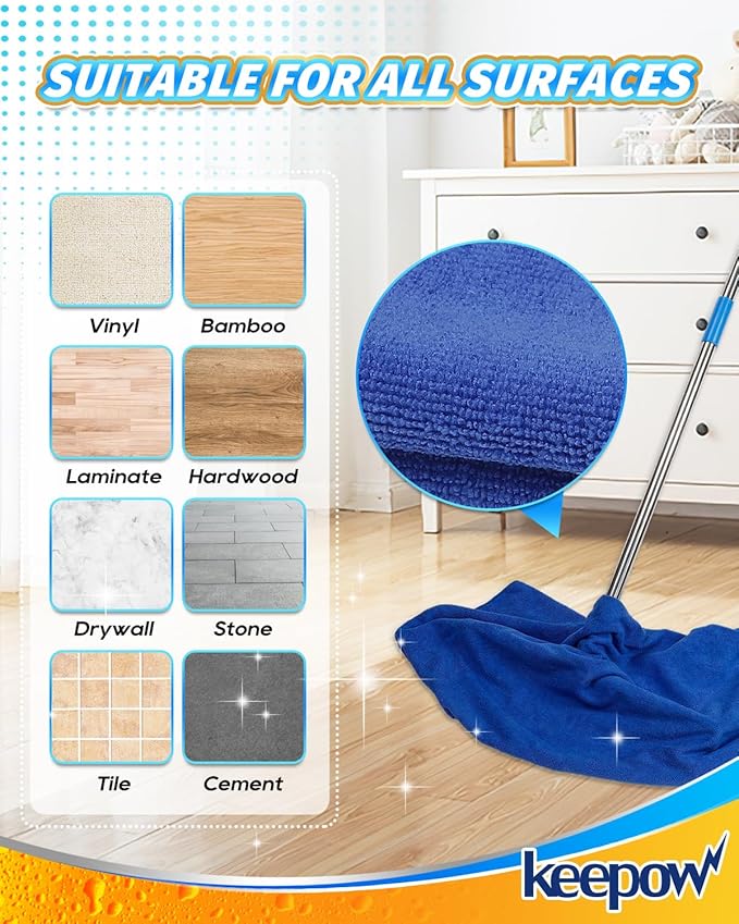 KEEPOW 6PCS Extra Large Microfiber Cleaning Cloth, 30"x20" Washable Reusable Floor Cloth for Squeegee Mop House Floor Kitchen Car Window Highly Absorbent, Lint and Streak Free (Green & Blue & Grey)
