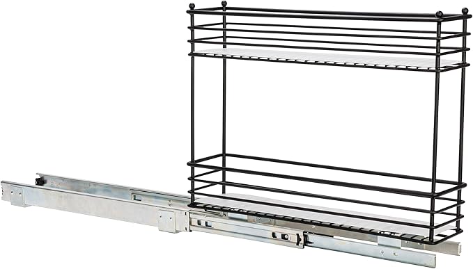 Household Essentials Glidez Multipurpose Paint-Finished Steel Pull-Out/Slide-Out Storage Organizer with Plastic Liners for Under Cabinet Use - 2-Tier Design, Black