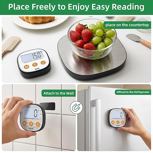 Rechargeable Kitchen Food Scale, Diyife 33lb Wireless Digital Kitchen Scale with Remote Display, 7 Units with Backlit LCD, Magnetic Stand USB Included, for Baking, Cooking, Postage (Round, Silver)