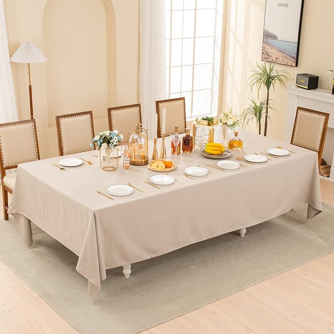 BALCONY & FALCON Rectangle Tablecloth Washable Wrinkle Resistant and Water Proof Table Cloth Decorative Linen Fabric Tablecloths for Dining Parties Kitchen Wedding and Outdoor Use (Beige, 90x156)