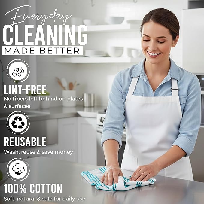 RIVERSIDE Pack of 12 Premium Kitchen Towels 16 x 26 Inches, 100% Cotton Kitchen Hand Towels, Super Soft and Highly Absorbent Dish Towels for Kitchen (Teal)