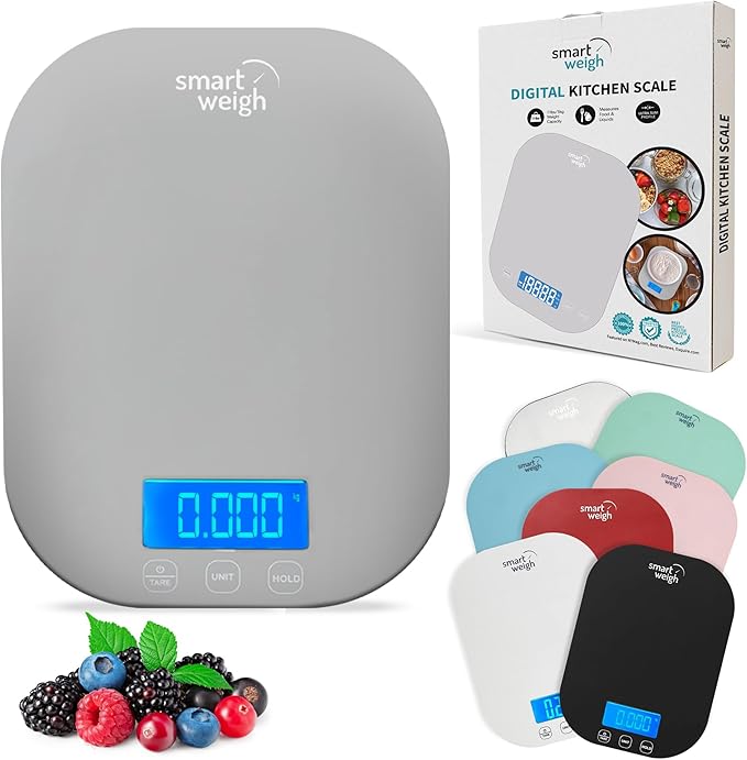 Smart Weigh Gray Digital Kitchen Scale for Cooking, Weight Loss, Calorie Tracking, Baking, Food Portion Control, and Meal Prep - Accurate Measurements in Grams and Ounces
