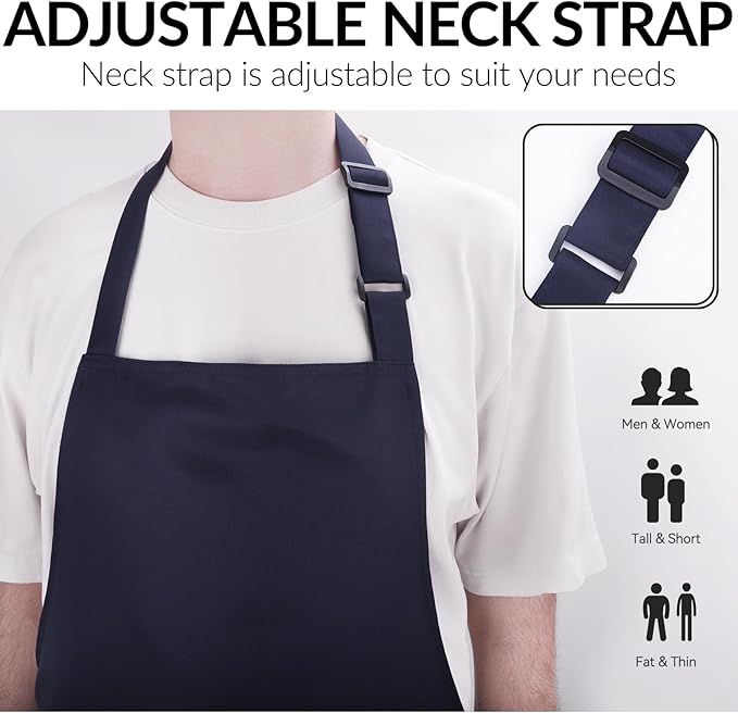 Large Chef Apron for Men and Women, Cooking Kitchen Aprons with 2 Large Pockets Water Oil Resistant