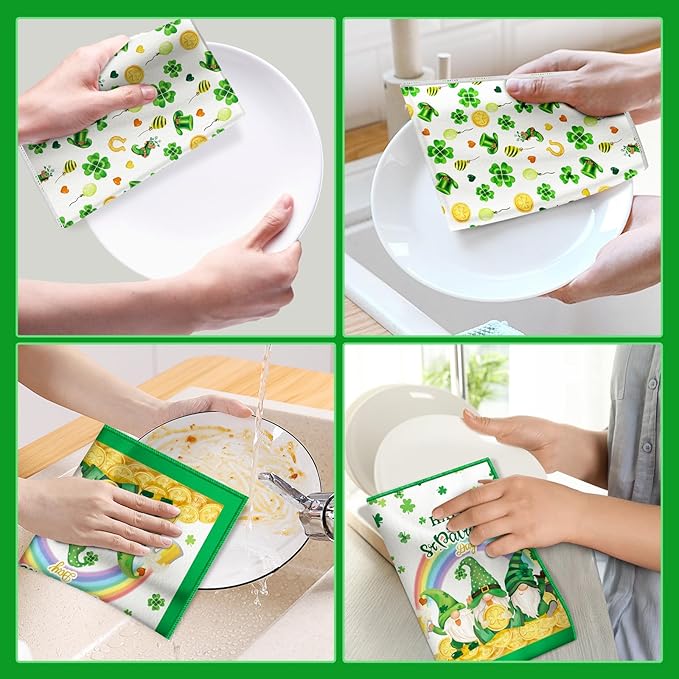 St. Patrick's Day Gnome Shamrock Microfiber Kitchen Towels, Soft Absorbent Hand Towel 15.7 × 23.6 inch, Thick Dish Cloth for Party Anniversary Holiday Decoration Housewarming Gifts