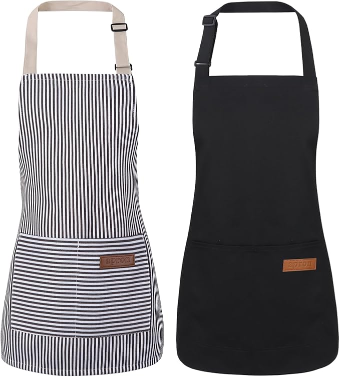 2 Pack Stripes Kids Apron, Kids Cooking Aprons with 2 Pockets, Cute Aprons for Cooking for Boys and Girls