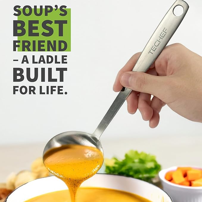 TECHEF - ChefCore 304 Stainless Steel Ladle with Ergonomic Handle, One-Piece Unibody Design, Rustproof & Heat Resistant, 9" Serving Utensil – Made in Korea