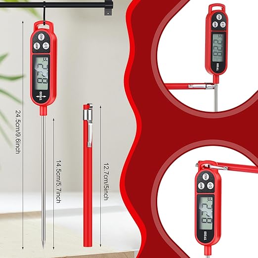 Copkim 12 Pcs Meat Food Thermometer Food with Probe Water Liquid Instant Read Digital Thermometer Kitchen Cooking Supplies for Cooking BBQ Milk Yogurt (Red)