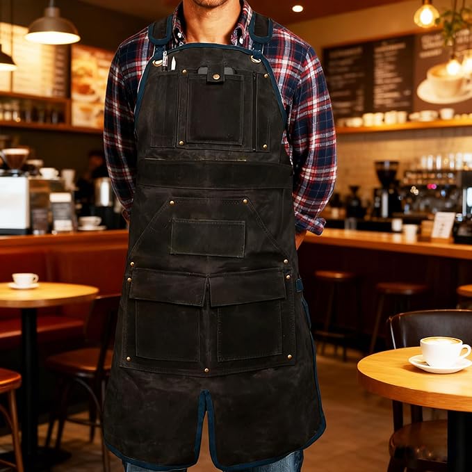 20-Pocket Heavy-Duty Waxed Canvas Work Apron – Fully Adjustable, Vintage Style Tool Organizer