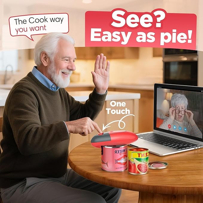 One Touch Electric Can Opener Fits Almost All Can Sizes for Seniors with Arthritis, Hand Held Battery Operated Can Opener with Smooth Edge, Food Safe Kitchen Gadgets Automatic Can Opener for Kitchen