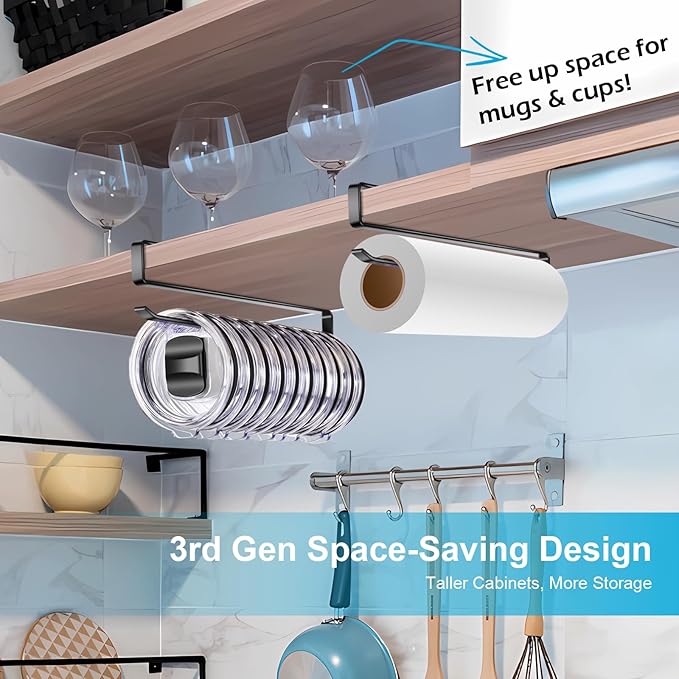 2Pack Tumbler Lid Organizer for Corner Cabinets, Space-Saving Coffee Cup Holder, Water Bottle Accessories Storage, Kitchen Storages Organization , No Adhesive or Drilling Needed up to 24 Lids (Black)