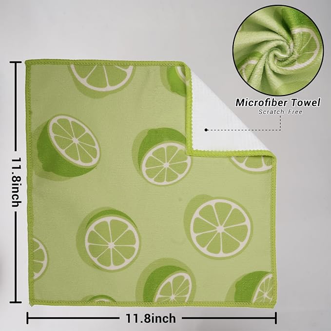YUA Microfiber Cleaning Cloth 12 Pack,Microfiber Towels Cleaning,Microfiber Towels for Cars,Absorbent Dish Washing Cloth,Reusable Cleaning Cloths Lint Free (Green Lemon‌)