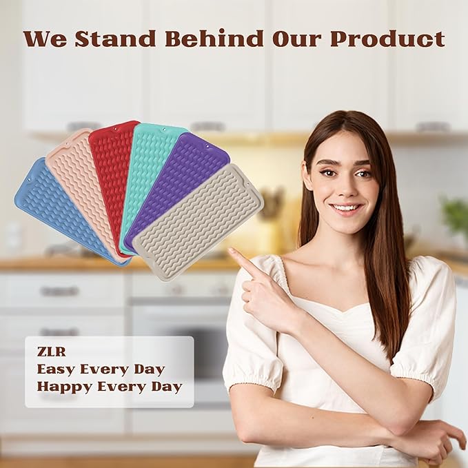 ZLR Silicone Sponge Holder & Sink Caddy Tray (6" x 17") - Narrow Dish Drying Mat for Kitchen Counter - Waterproof Soap Dispenser Organizer, Non-Slip Bathroom Vanity Tray (Lava Red)