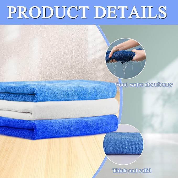12 Pcs Extra Large Microfiber Cleaning Cloth, 20" x 30" Washable Reusable Large Floor Cloth Rags, Microfiber Towels for Mop Cleaning Office Bathrooms Housekeeping (Blue, White)