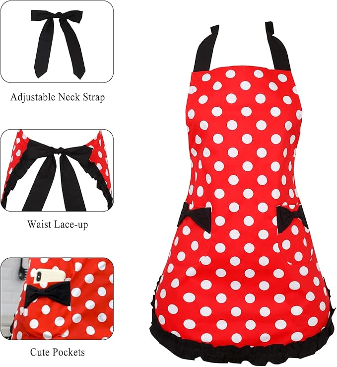 RosieLily Retro Aprons for Women with Pockets Vintage Apron Kitchen Apron for Cooking Baking Cute