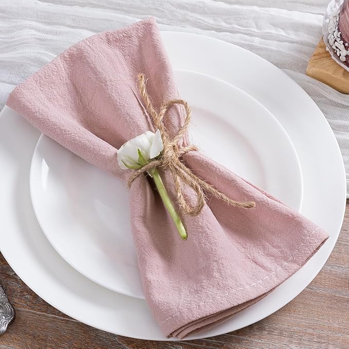 MLMC 8 Pack Pink Cloth Napkins Rustic Washable Cotton Linen Napkins Set of 8 Dusty Pink 17"x17" Reusable Dinner Napkins Cloth for Wedding Bridal Shower Reception
