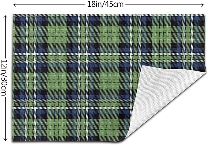 Spring Place mats Set of 4 12x18 Inches,Blue Green Buffalo Plaid Decorative Placemats Rectangle Summer Linen Table Mats for Party Home Kitchen Dining Table Decoration