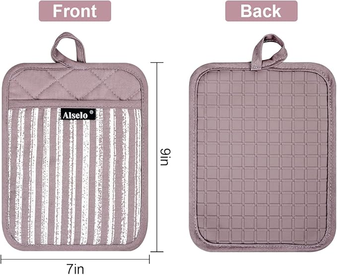 Alselo Silicone Pot Holders Set of 3 Heat Resistant & Non Slip Potholders, Professional Oven Hot Pads with Pockets Mitts for Kitchen Cooking Baking Barbecue (3, Purple)