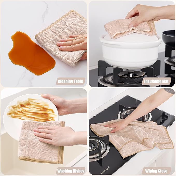Homaxy Microfiber Kitchen Towels and Dishcloths Set, 20 Pack Soft and Absorbent Dish Hand Towels Bulk, 28 x 16 Inch & 12 x 12 Inch Quick Drying Rags for Washing Dishes, Beige