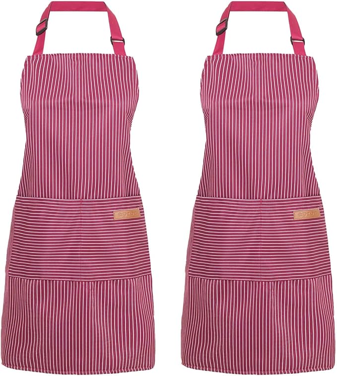 2 Pack Cooking Aprons Adjustable Bib Apron for Women with 2 Pockets, Kitchen Restaurant Men Chefs Aprons