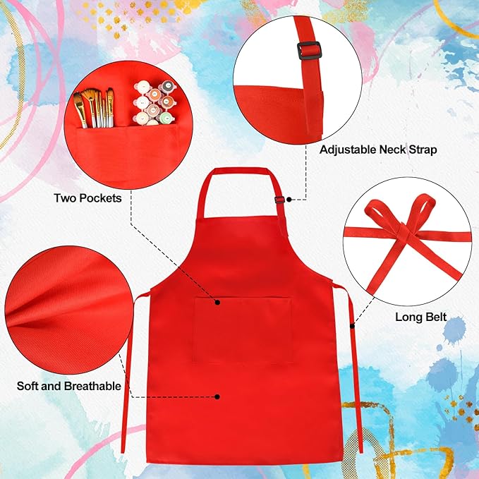 PLULON 10 Pcs Kids Aprons with 2 Pockets Painting Aprons for Kids Aprons Bulk, Paint Apron Adjustable Children Chef Aprons for Girls Boys Painting Baking Cooking Crafting - 10 Colors