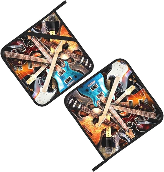 Pot Holders for Kitchen 2PCS Music Guitar,Heat Resistant Potholders Oven Hot Pads for Kitchen Cooking Baking BBQ