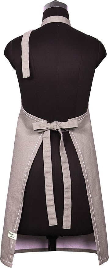 AMOUR INFINI Cotton Solid Aprons for Women with Pocket, Adjustable Strap and Waist Ties Washed Chef Aprons for Cooking, Baking and Gardening (27.5x33 Inches - Beige)