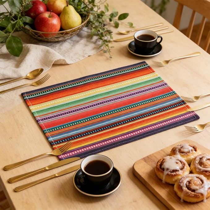 Cinco De Mayo Fiesta Placemats Set of 4, Dining Table Placemats, Linen Place Mats for Mexico Fiesta Taco Party, Table Mats, Placemat Cinco De Mayo Party Supplies Favors Decorations -12x18 Inch