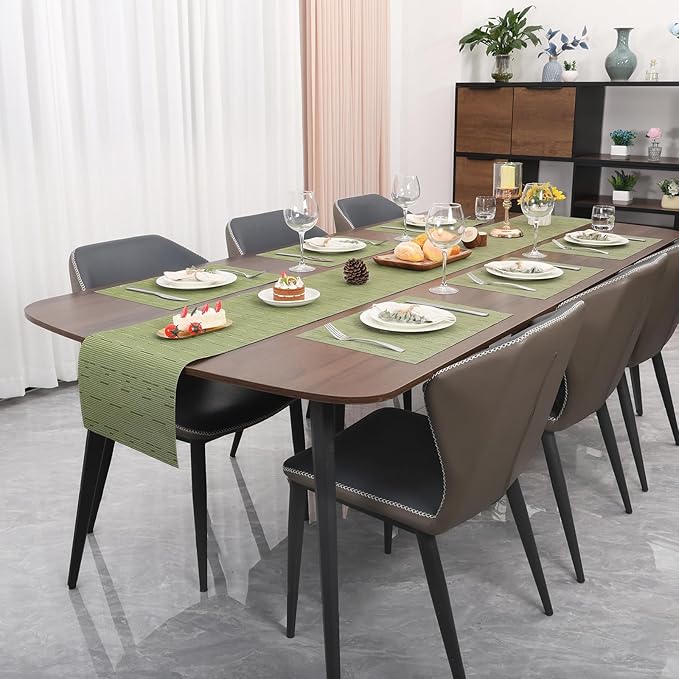 Myir JUN Placemats Set of 8, Vinyl Woven Placemats Place Mats Indoor Set of 8 Washable Table Mats Non-Slip Place mats for Dining Table (Green, Set of 8)