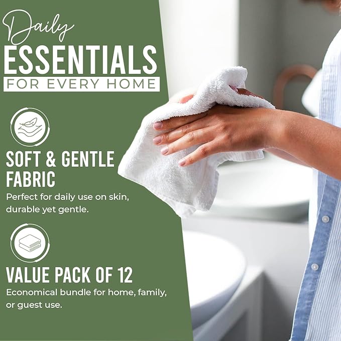 DAN RIVER 12 Pack Wash Cloths for Showering [12x12] - 100% Cotton Washcloths Premium Quality Flannel Face Cloths for Bathroom, Highly Absorbent and Soft Feel Wash Clothes, Sage Green