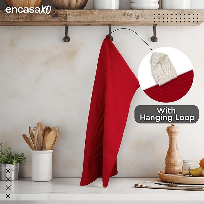 Encasa XO Kitchen Dish Towels Set | Multicolor | Waffle Weave and Flat Hand Tea Towel | 28"x18" | Quick Drying Reusable Cotton Washcloths | Multipurpose Lightweight Dishcloths Set of 12