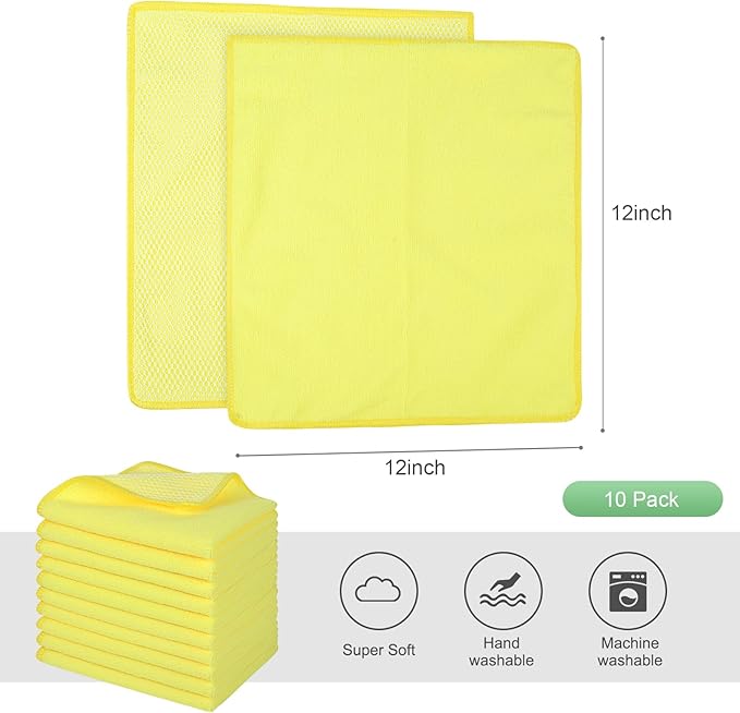 SINLAND Microfiber Dish Cloth for Washing Dishes Dish Washing Rags Best Kitchen Washcloth Cleaning Cloths Wash Cloths with Poly Scour Side 12Inchx12Inch 10 Pack Yellow