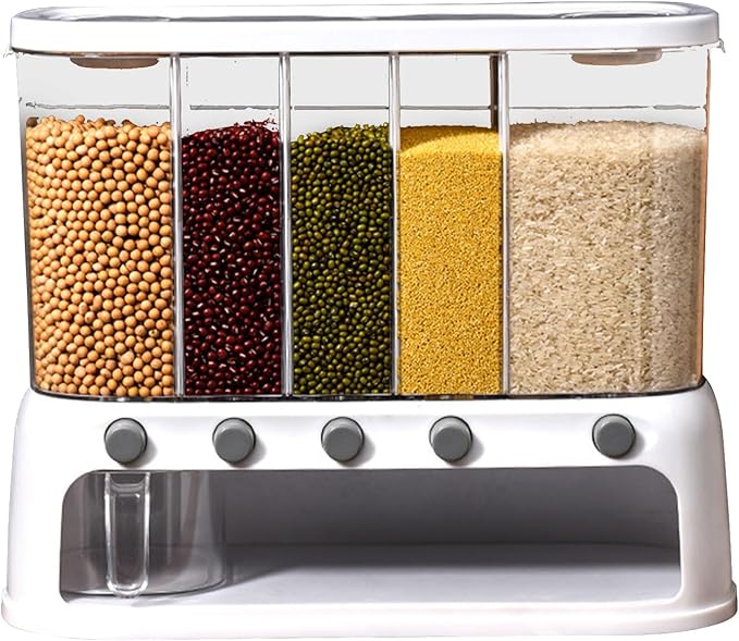 Grain Storage Container Dispenser | 12L/25Lbs Rice Dispenser | Counter Top Cereal Grain Food Dispensers | Dispensador de Granos para Cocina | Kitchen Storage Containers With Measuring Cup For Grains S