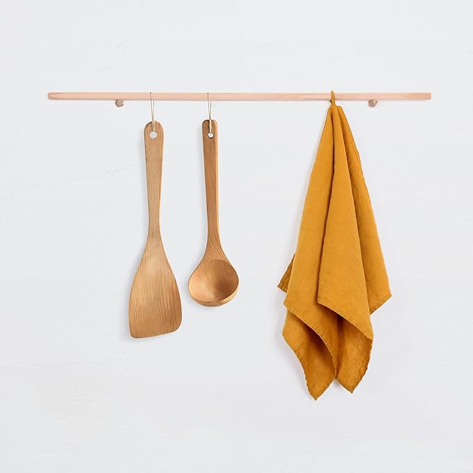 100% Linen Tea Towels - 14 x 28 Inch Pure French Linen Kitchen Dish and Hand Towels (Set of 4) (Yellow)