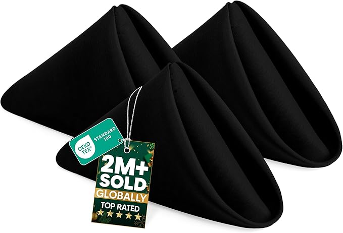 Utopia Home Black Cloth Napkins (12 Pack, 17x17 Inches), Ideal Dinner Napkins for Party, Wedding and Lunch/Dinner