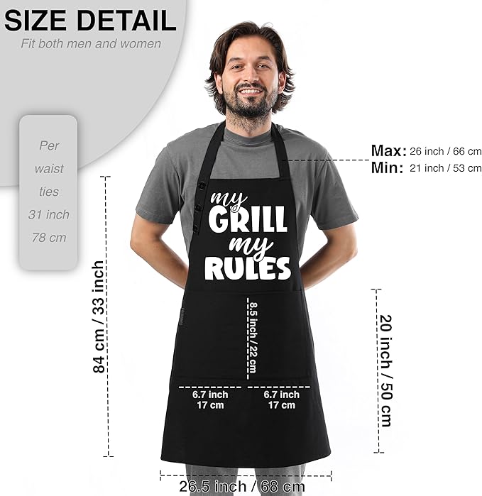 TOSHE Funny Apron Waterdrop Resistant Cotton Apron with adjustable Aprons for Women with Pockets 12 Color option Cooking (Black - My Grill My Rules)