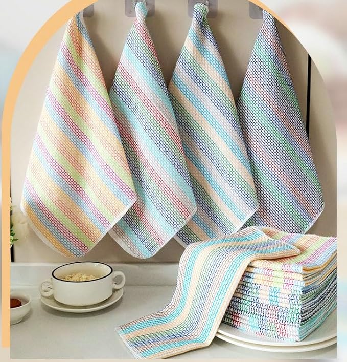 Mia'sDream Cleaning Rags Tidy Cotton Dish Cloths Dish Rags Cleaning Cloth, Absorbent Odor Free Dishcloths Kitchen Dish Towels, 13inch x 13inch 8 Pack Multi Colors