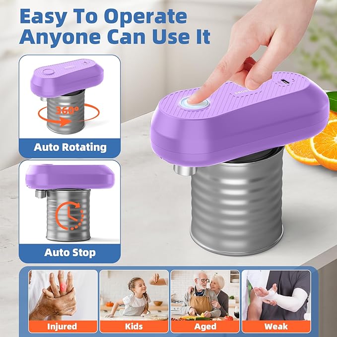 Auto Electric Can Opener, Rechargeable Can Openers for Seniors & Arthritis, One-Touch Automatic Can Opener, Hands-Free, Smooth Edge, Compact, Cordless, Food-Safe Kitchen Gadgets