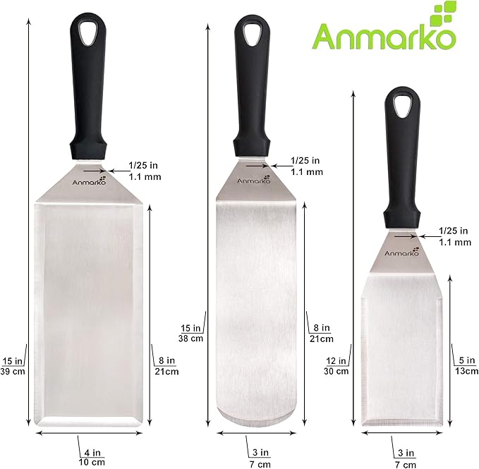 Griddle Spatula Set - Stainless Steel Metal Spatula and Griddle Scraper - Heavy Spatula Griddle Accessories Great for Cast Iron Griddle BBQ Flat Top Grill - Commercial Grade