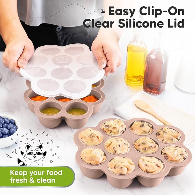 KeaBabies Silicone Food Freezer Trays with Lid, 2oz x 10 Pods Baby Food Storage Containers, Easy Puree Meal Prep, Breast Milk Silicone Freezer Molds, Dishwasher, Microwave Safe, BPA-Free Tray (Dusk)