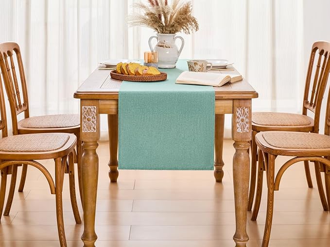 YATOJUZI Sage Green Table Runner Seasonal Sage Green Kitchen Dining Coffee Table Decoration 95 Inches Long Waterproof Green Farmhouse Rustic Table Runner Home Wedding Party Decor 16x95Inch