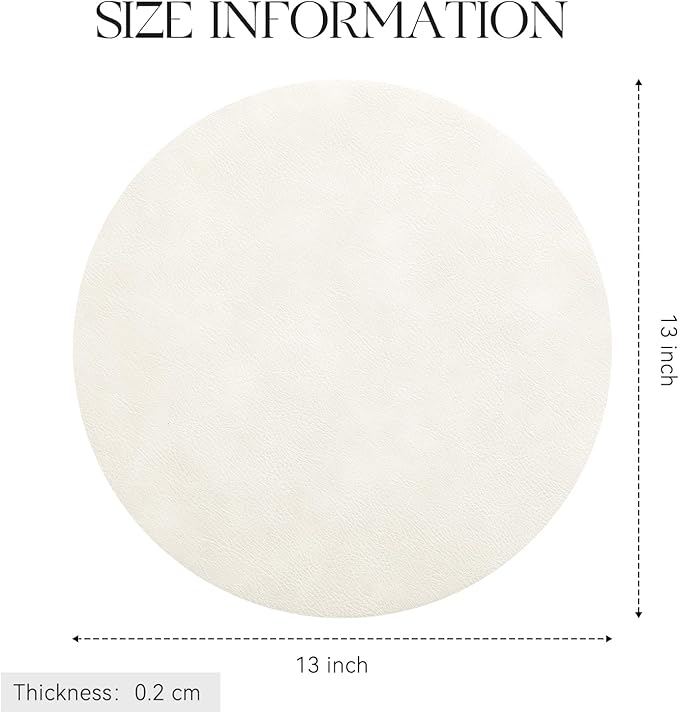 MOSAYT 13 Inch Round Vinyl Placemats Set of 4 - Faux Leather 100% Waterproof Oil-Proof Wipeable PU Place Mats, Heat Resistant Reversible Table Mats for Kitchen, Dining, Outdoor (Beige)