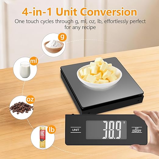 Digital Kitchen Scale with Detachable Display Wireless Food Scale, 11lb/5kg Capacity, 1g Precision, 304 Stainless Steel, Backlit LCD, Tare Function for Baking, Cooking, Meal Prep, Black