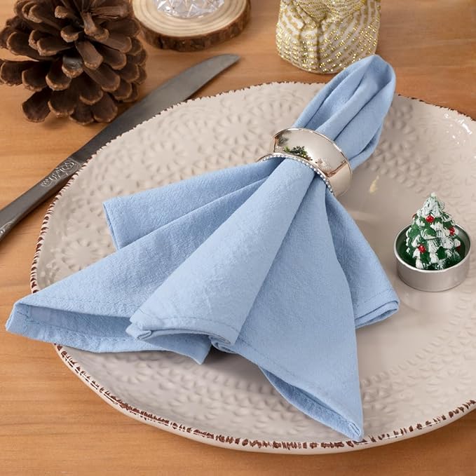 Socomi Cloth Napkins Blue Easter Spring Washable Reusable Bulk Linen Cotton Napkins Set of 10 17"x17" for Wedding Party Bridal Baby Shower Birthday Dining Table Decorations