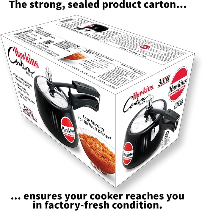 Hawkins 3 Litre Contura Black Pressure Cooker, Hard Anodised Inner Lid Cooker, Handi Cooker, Black (CB30)