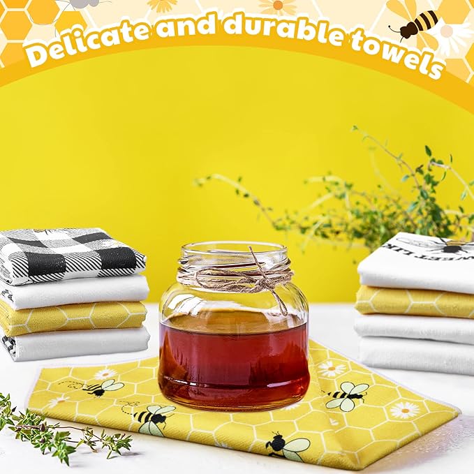 Oudain 6 Pcs Bee Kitchen Towels Honey Bee Kitchen Decor 15.8 x 23.6 Inches Dish Hand Tea Towels for Bathroom Home Housewarming Gifts
