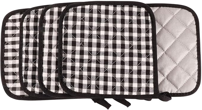 5 Pack Pot Holders for Kitchen Easy-Care Cotton Machine Washable hot Pads for Kitchen for Cooking and Baking Oven Black-and-White Grid