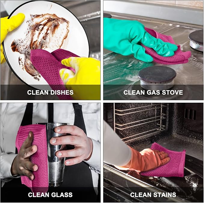 Nialnant 6 Pack Rosered Dish Cloths for Washing Dishes, 100% Cotton Waffle Weave Kitchen Dish Towels,Soft Absorbent Dish Rags,Quick Drying Cleaning Rags-12x12 in