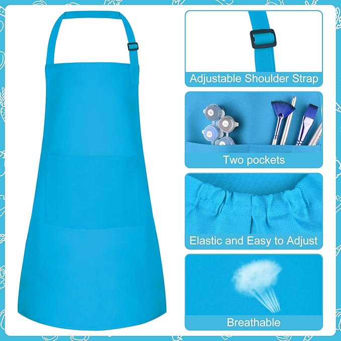 Kids Apron and Chef Hat Set Children Apron Adjustable with 2 Pockets Children Chef Painting for Cooking Baking